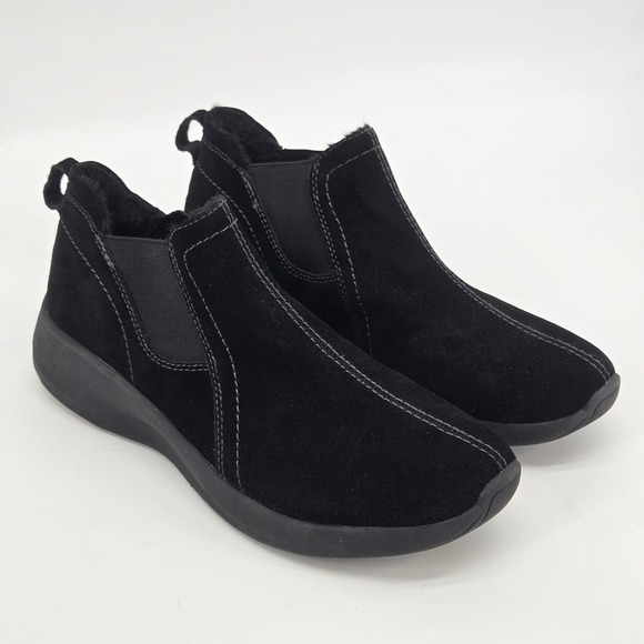 Earth Origins Drift Dax Women 7 Black Suede Slip On Comfort  Earth Origins Drift Dax Suede Faux Fur Bootie 11M Black Slip On Sneaker NWOT